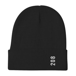 208 White typeface Embroidered Beanie